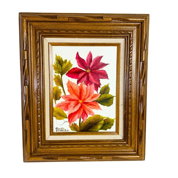Timeless Hollywood Regency Original Floral Oil Painting Wall Art Wood Frame VTG - Picture 1 of 8